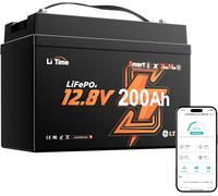 LiTime Batterie Lithium LiFePO4 12V 200Ah Mini avec Bluetooth pour Camping-Car, 4000-15000 Cycles Profonds, Énergie 2560Wh, sans Entretien pour RV, Fourgons, Bateaux, Système Solaire et Hors Réseau