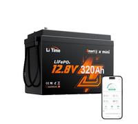 LiTime Batterie Lithium LiFePO4 12V 320Ah Mini Compacte pour Camping-Car, BMS 200A avec Protection Basse Température, 4096Wh d'Énergie, Largeur 189mm pour Camping-Car, Bateau, Systèmes Hors-Réseau
