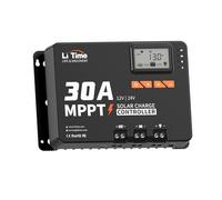 LiTime Régulateur de charge solaire 30 A MPPT 12 V/24 V pour voiture DC avec adaptateur Bluetooth, paramètre écran LCD réglable, affichage LED, panneau solaire pour batterie au lithium