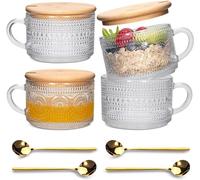 Litimkat 4 pièces tasses à café vintage, verres à latte macchiato, avec couvercle et cuillère, tasses de petit déjeuner, pour cappuccino, latte, céréales, lait, anniversaire, cadeau de Noël