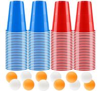 Litimkat Ensemble de gobelets à bière-Pong, 100 Biere Pong(500ml) | avec 12 Balles de Ping-Pong, gobelets réutilisables, pour jeux à boire, fêtes, anniversaires, festivals, mariages, camping