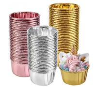 Litinliv 150 Pièces Moules à Cupcakes, Caissettes Cupcake, Mini Tasses de Cuisson en Aluminium, Caissette Muffins Papier pour Pâtisserie, Cuisson, Anniversaire, Fête(Or, Argent, Or Rose)