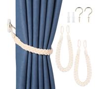 Litinliv 2 Pièces Embrasses à Rideaux Coton avec Crochet en métal,Coton Sangle de Rideau Décoration,Attaches de Draperie Tressées,pour Salon Salle Chambre Bureau (Beige)