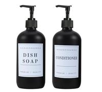 Litinliv 2 Pièces Flacon Pompe Vide 500ml, Distributeur de Savon Rechargeable, Bouteille Pompe Shampoing 500ML, Bouteille Contenant de Lotion,Bouteilles Vides avec étiquettes Autocollantes étanches
