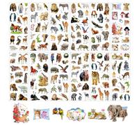 Litinliv 3D Animaux Stickers, 12 Feuilles Gommettes, Récompense pour Adolescents Connaissant le Monde Animal Réel