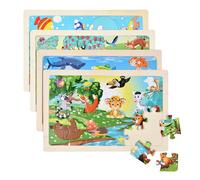 Litinliv 4x24 Pièces Animaux Puzzle en Bois Enfant pour 3 4 5 6 Ans, Puzzle Jouet en Bois, Jeux Montessori Éducatif Jigsaw, Jouets Cadeaux pour Enfants de 3 à 6 Ans Garçons Filles