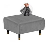 Litinliv housse de pouf carré pour ottomane - Housse de protection extensible - Gris foncé - Lavable en jacquard - Élastique amovible