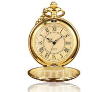 Litinliv Montre a Gousset, Montre Gousset Homme avec Chaîne, Montres de Poche Ancienne avec Chiffres Romains, Vintage Montres pour Hommes Femmes la Fête des Pères, Noël, Usage Quotidien - Doré