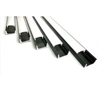 Litner Profilé noir en aluminium pour bande LED avec diffuseur opaque Pack avec support de montage U, barre dissipateur en bandes de 2 m, canal avec support de montage, embouts
