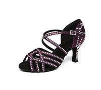 LITNERMIA Sandales à bout ouvert pour femme - Strass - Tango - Chaussures de danse, Al483 Violet Talon 7 5 cm, 36.5 EU