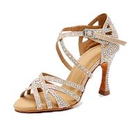 LITNERMIA Sandales de soirée de mariage pour femmes à bout ouvert avec sangles croisées et strass - Chaussures de danse Tango Ballroom Latin, 39.5 EU