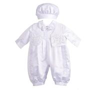 Lito Angels Barboteuse Robe Bapteme en Satin pour Bebe Fille Garcon, Body Manche Longue avec Gilet et Bonnet, Taille 6-9 Mois, Blanc