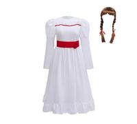 Lito Angels Costume Annabelle Poupée Hantée Deguisement Fille avec Perruque Ceinture Rose Rouge Robe Blanche Effrayante pour Halloween Carnaval Mardi Gras Fete Scolaire Age 5-6 Ans Taille 116