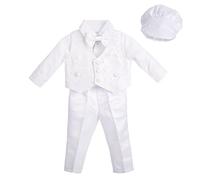 Lito Angels Costume Baptême Garçon Jacquard avec Bonnet, Blanc, 9-12M