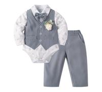 Lito Angels Costume Bebe Garcon Ensemble 5 Pieces avec Gilet Chemise Pantalon Noeud Papillon et Fleur pour Bapteme Mariage Anniversaire Noel Paques Tenue Ceremonie Gris Age 12-18 Mois Taille 86