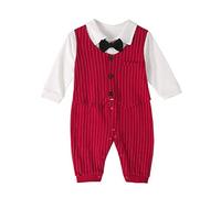 Lito Angels Costume de Gentleman Body de Smoking Barboteuse avec Nœud Papillon pour Bebe Garçon Taille 12-18 Mois, Rouge
