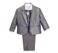Lito Angels Costume Mariage Ceremonie Bebe Garcon, Ensemble 5 Pieces (Blazer, Gilet, Chemise, Noeud Papillon et Pantalon), Taille 12-18 Mois (étiquette en Tissu 01), Gris Argenté