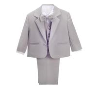 Lito Angels Costume Mariage Ceremonie Bebe Garcon, Ensemble 5 Pieces (Blazer, Gilet, Chemise, Noeud Papillon et Pantalon), Taille 9 Mois (étiquette en Tissu 9M), Gris Clair