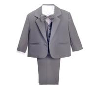 Lito Angels Costume Mariage Ceremonie Bebe Garcon, Ensemble 5 Pieces (Blazer, Gilet, Chemise, Noeud Papillon et Pantalon), Taille 9 Mois (étiquette en Tissu 9M), Gris Charbon 057