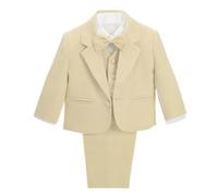Lito Angels Costume Mariage Ceremonie Enfant Garcon, Ensemble 5 Pieces (Blazer, Gilet, Chemise, Noeud Papillon et Pantalon), Taille 6-7 Ans (étiquette en Tissu 07), Kaki