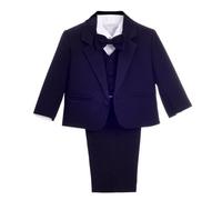 Lito Angels Costume Mariage Ceremonie Enfant Garcon, Ensemble 5 Pieces (Blazer, Gilet, Chemise, Noeud Papillon et Pantalon), Taille 7-8 Ans (étiquette en Tissu 08), Marine Foncé