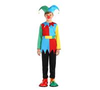 Lito Angels Deguisement Arlequin Colore avec Chapeau Ceinture et Nez Rouge pour Garcon ou Fille Carnaval Halloween Fete Ecole Theatre Spectacle Costume Anniversaire 9-10 Ans Taille 140