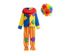 Lito Angels Deguisement Costume Cirque Clown avec Perruque Arc en ciel pour Enfant Garçon ou Fille Taille 7-9 ans (étiquette en tissu 0M)