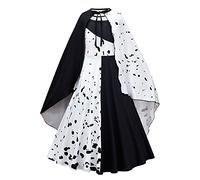 Lito Angels Deguisement Costume Cruella Robe à Pois Dalmatien Noir et Blanc avec Cape pour Enfant Fille, Taille 9-10 ans