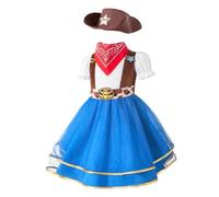 Lito Angels Deguisement Costume de Cowgirl avec Bandana et Chapeau pour Enfants Filles Taille 9-10 ans, Bleu