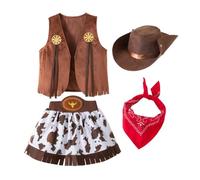 Lito Angels Deguisement Costume de Cowgirl avec Bandana, Gilet et Chapeau pour Enfants Filles Taille 12-13 ans, Brun