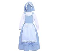 Lito Angels Deguisement Costume de Village Médiéval Colonial Robe Vichy Bleu avec Tablier Blanc et Bonnet pour Enfant Fille Taille 12-13 ans (étiquette en tissu xL)