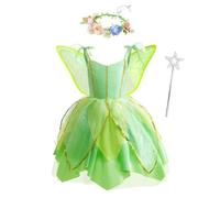 Lito Angels Deguisement Costume Fée Clochette, Robe de Fee Verte avec Accessoires pour Enfant Fille, Taille 18-24 mois (étiquette en tissu 80)