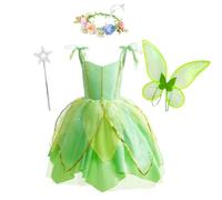 Lito Angels Deguisement Costume Fée Clochette, Robe de Fee Verte avec Accessoires pour Enfant Fille, Taille 5-6 ans (étiquette en tissu 120)
