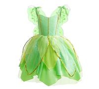 Lito Angels Deguisement Costume Fée Clochette, Robe de Fee Verte avec Ailes pour Enfant Fille, Taille 6-8 ans (étiquette en tissu 130)