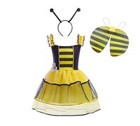 Lito Angels Deguisement Costume Robe de Abeille avec Ailes at Cerceau de Cheveux pour Enfant Fille Taille 7-8 ans, Jaune Noir