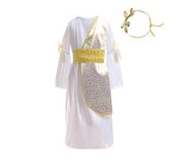 Lito Angels Deguisement Costume Robe de Déesse Grecque Romain Antique avec Bandeau Couronne Laurier pour Enfants Filles Taille 9-10 Ans, Blanc Or 486