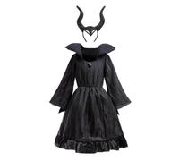 Lito Angels Deguisement Costume Robe de Maléfique avec Bandeau à Cornes pour Enfant Fille Taille 5-6 ans, Noir