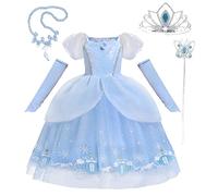 Lito Angels Deguisement Costume Robe de Princesse Cendrillon avec Gant et Accessoires pour Enfant Fille Taille 4-5 ans, Bleu