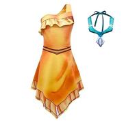 Lito Angels Deguisement Costume Robe de Princesse Pocahontas avec Collier pour Enfant Fille Taille 2-3 ans, Jaune orange (étiquette en tissu 90)