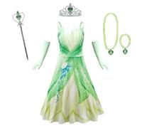 Lito Angels Deguisement Costume Robe de Princesse Tiana avec Gants et Accessoires pour Enfant Fille Taille 5-6 Ans, Vert (étiquette en Tissu 120)