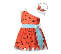 Lito Angels Deguisement Costume Robe Flintstone Pebbles avec Bandeau pour Bebe Filles Taille 18-24 mois, Orange (étiquette en tissu 90)