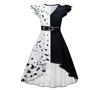 Lito Angels Deguisement Costume Sorcière Magique de la Mode Robe à Pois Dalmatien Noir et Blanc avec Cape et Perruque pour Enfant Fille