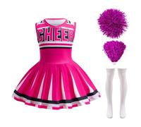 Lito Angels Deguisement Costume Tenue de Pompom Girl Cheerleader avec Pompons et Chaussettes pour Enfants Filles Taille 5-6 ans, Rose vif