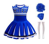Lito Angels Deguisement Costume Tenue de Pompom Girl Cheerleader avec Pompons et Chaussettes pour Enfants Filles Taille 7-8 ans, Bleu