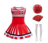 Lito Angels Deguisement Costume Tenue de Pompom Girl Cheerleader avec Pompons et Chaussettes pour Enfants Filles Taille 11-12 ans, Rouge