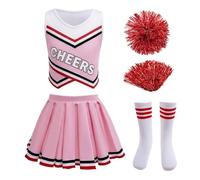 Lito Angels Deguisement Costume Tenue de Pompom Girl Cheerleader avec Pompons et Chaussettes pour Enfants Filles, Age 5-6 ans Taille 116, Ensemble deux pièces rose