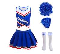 Lito Angels Deguisement Costume Tenue de Pompom Girl Cheerleader avec Pompons et Chaussettes pour Enfants Filles, Age 13-14 ans Taille 164, Ensemble deux pièces bleu