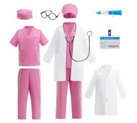 Lito Angels Deguisement d’Infirmière Enfant avec Blouse Tenue Médicale et Accessoires pour Filles Journée des Métiers Docteur Jeu de Rôle Halloween Cosplay Âge 10-11 Ans 146 Rose