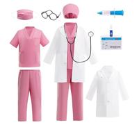Lito Angels Deguisement d’Infirmière Enfant avec Blouse Tenue Médicale et Accessoires pour Filles Journée des Métiers Docteur Jeu de Rôle Halloween Cosplay Âge 7-8 Ans 128 Rose