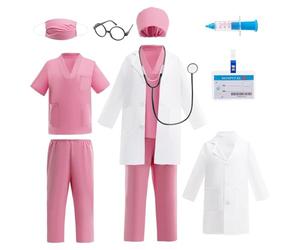 Lito Angels Deguisement d’Infirmière Enfant avec Blouse Tenue Médicale et Accessoires pour Filles Journée des Métiers Docteur Jeu de Rôle Halloween Cosplay Âge 8-9 Ans 134 Rose